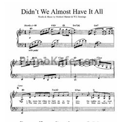 Ноты Whitney Houston - Didn't we almost have it all (Piano solo) - предпросмотр