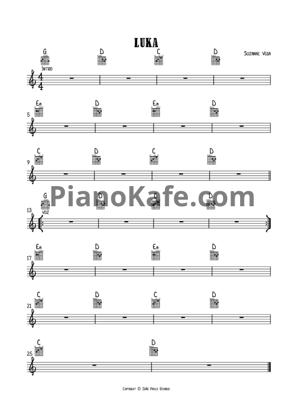 Ноты Suzanne Vega - Luka - PianoKafe.com
