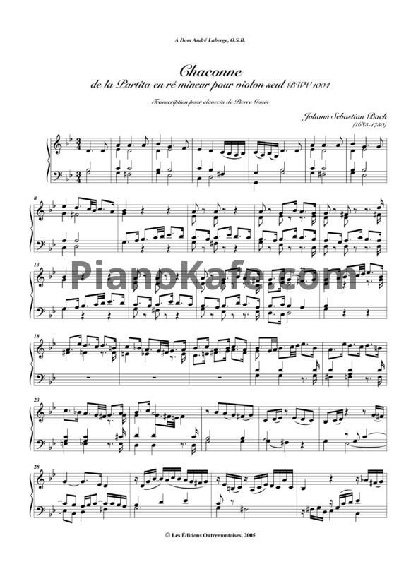 Ноты И. Бах - Чакона (BWV 1004) - PianoKafe.com