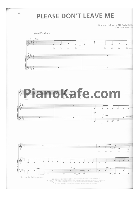 Ноты Pink - Please don't leave me (Версия 2) - PianoKafe.com