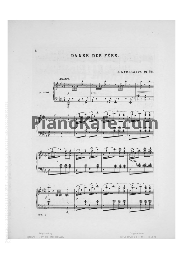 Ноты Л. Гоббартс - Танец фей. Пьеса для фортепиано (Op. 58) - PianoKafe.com
