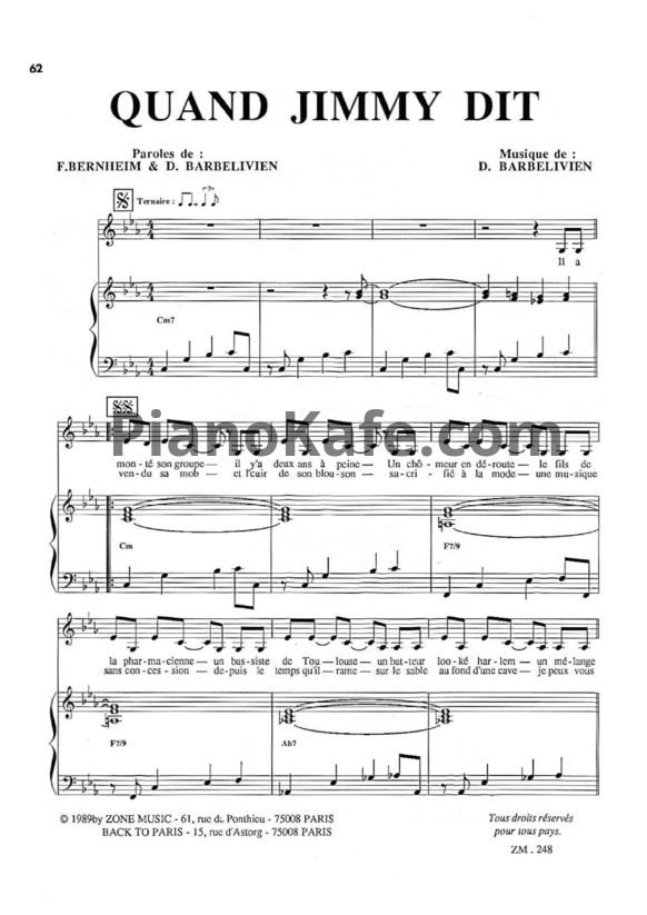 Ноты Patricia Kaas - Quand Jimmy Dit - PianoKafe.com