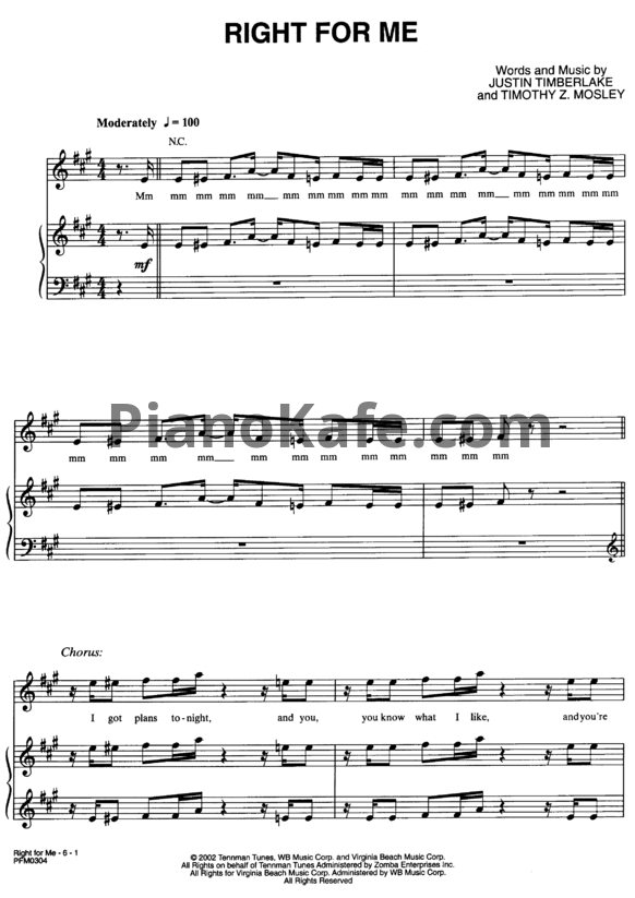 Ноты Justin Timberlake - Right for me - PianoKafe.com