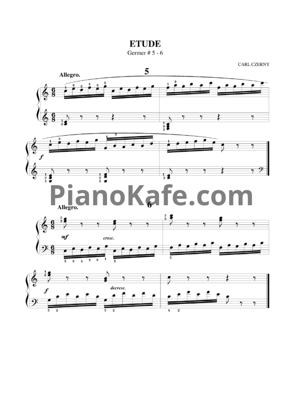 Ноты Карл Черни - Этюд №5-6 (Г. Гермер) - PianoKafe.com