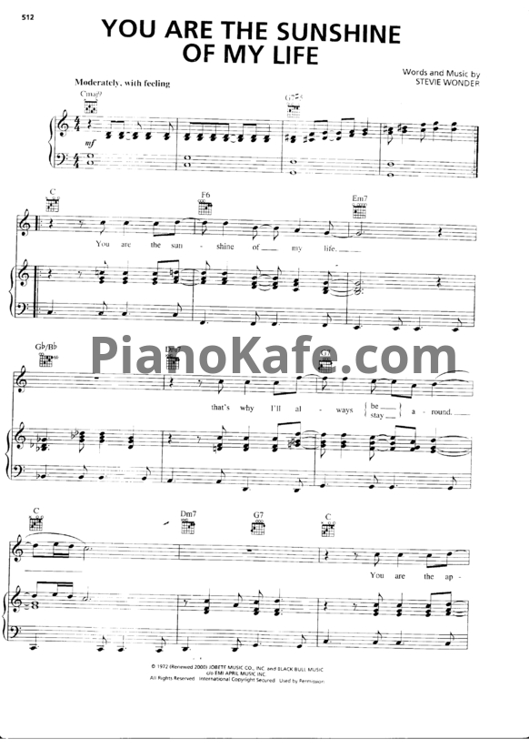 Ноты Stevie Wonder - You are the sunshine of my life - PianoKafe.com
