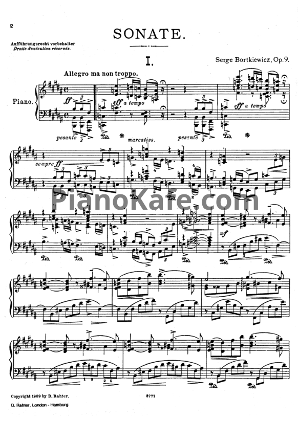Ноты С. Борткевич - Соната №1 (Op. 9) - PianoKafe.com
