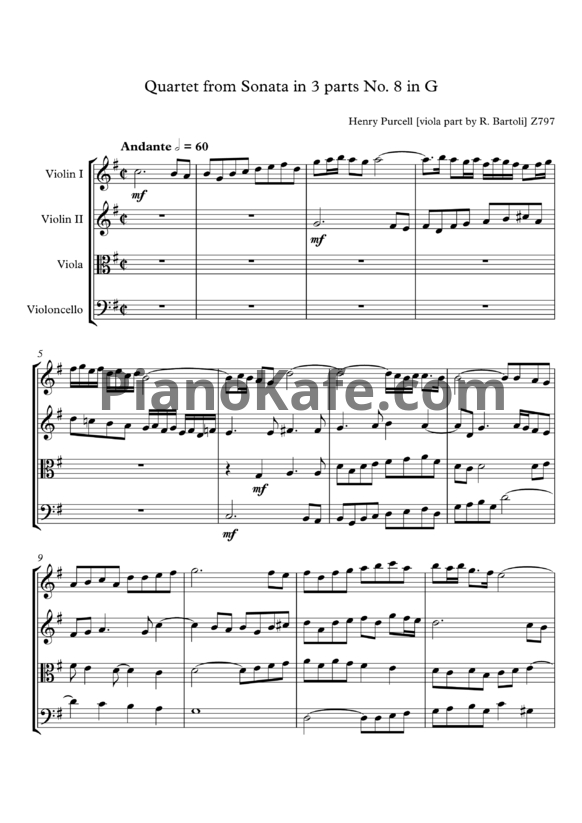Ноты Генри Пёрселл - Трио-соната №7 в трёх частях соль мажор (Z 797) - PianoKafe.com