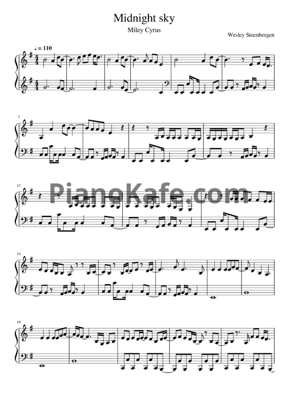 Ноты Miley Cyrus - Midnight sky - PianoKafe.com