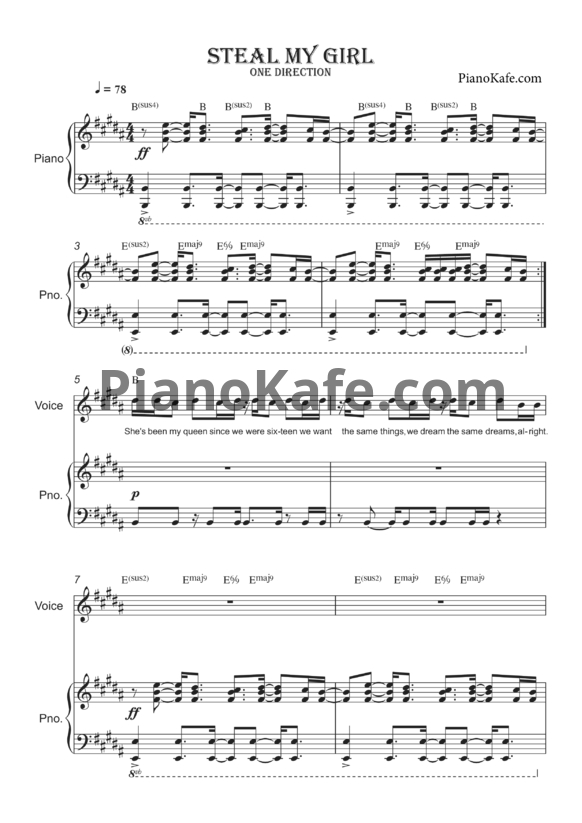 Ноты One Direction - Steal my girl - PianoKafe.com