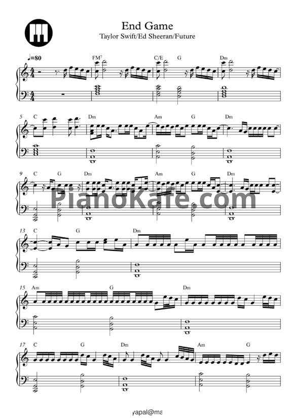 Ноты Taylor Swift feat. Ed Sheeran and Future - End game - PianoKafe.com