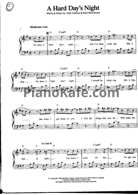 Ноты The Beatles - A hard day's night (Piano solo) - PianoKafe.com