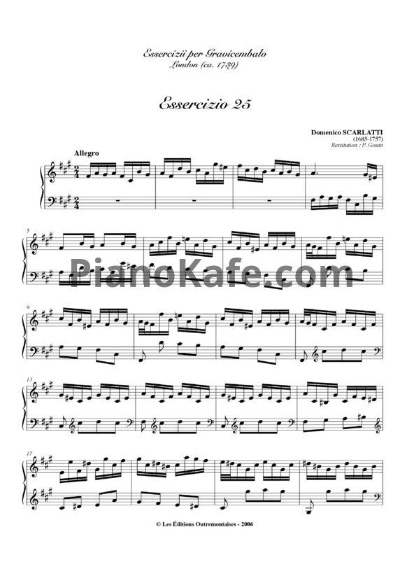 Ноты Д. Скарлатти - Соната K25 - PianoKafe.com