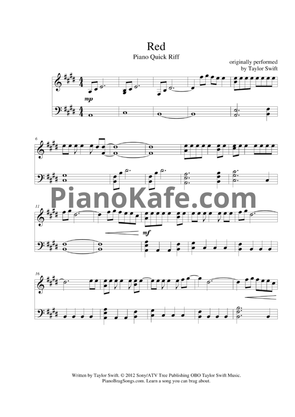 Ноты Taylor Swift - Red (Версия 2) - PianoKafe.com