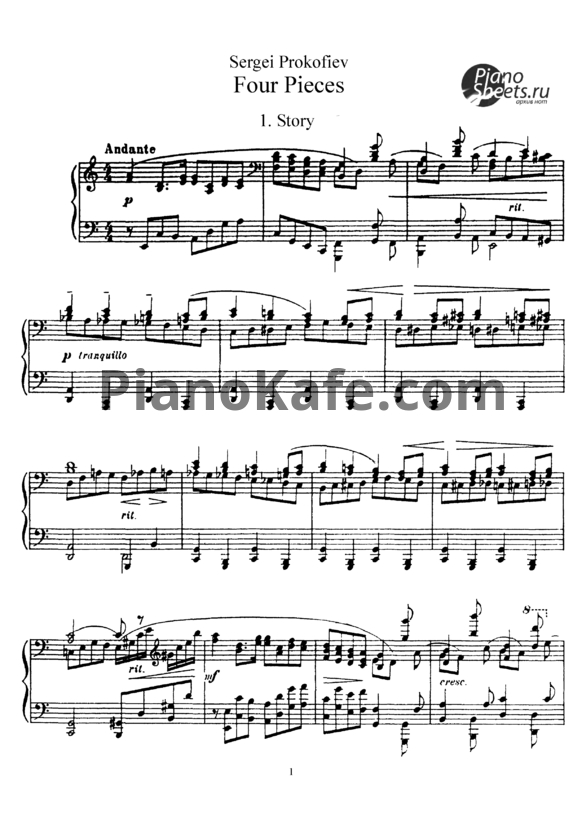 Ноты Сергей Прокофьев - Четыре пьесы для фортепиано (Op. 3) - PianoKafe.com