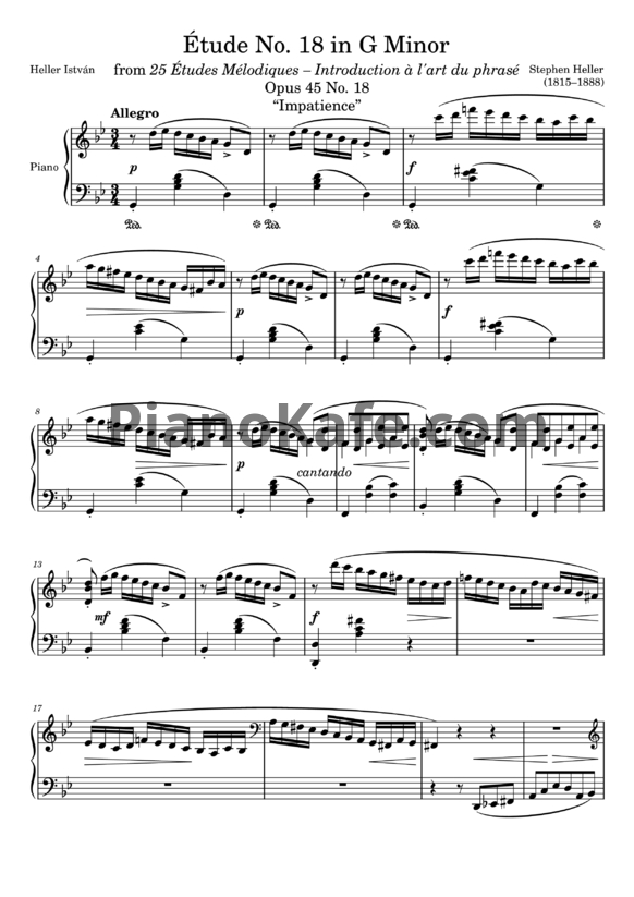 Ноты Стефан Хеллер - Этюд (Op. 45, №18) соль минор - PianoKafe.com