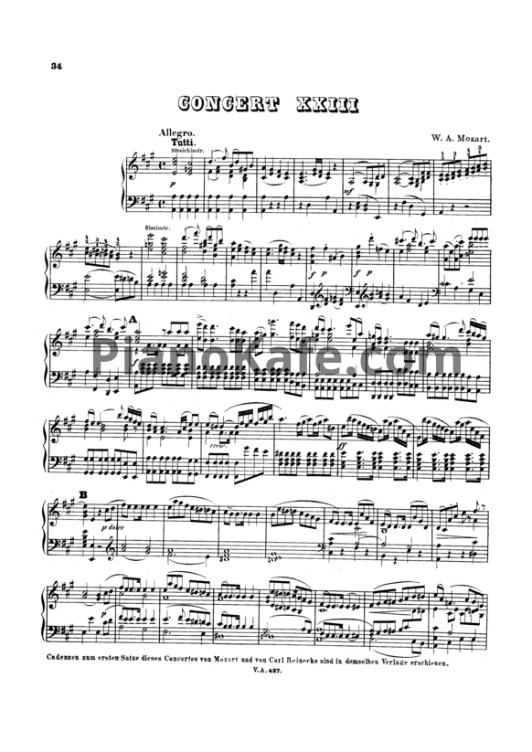 Ноты В. Моцарт - Концерт №23 (Клавир) - PianoKafe.com