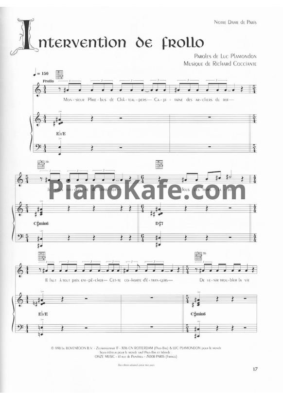 Ноты Riccardo Cocciante - Intervention de Frollo - PianoKafe.com