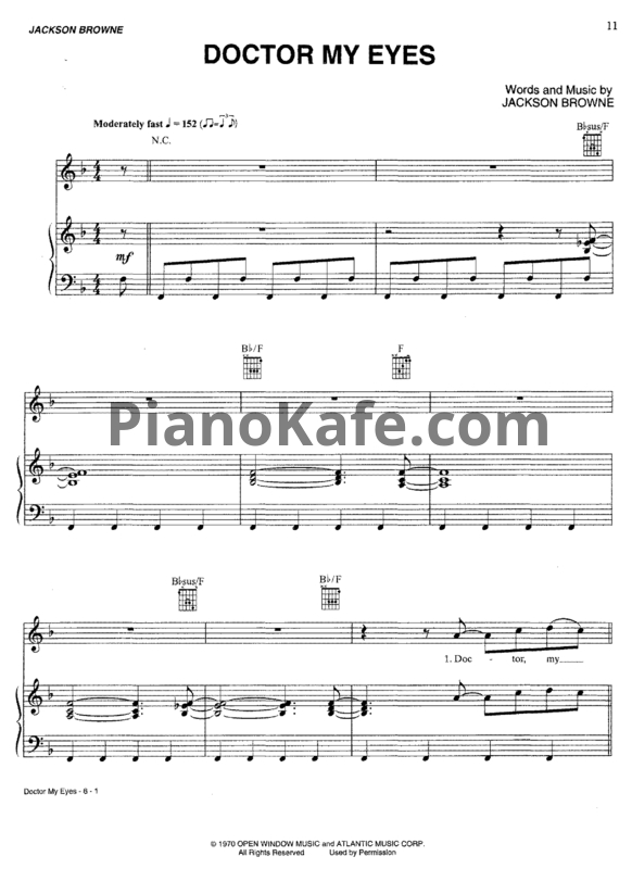 Ноты Jackson Browne - Doctor my eyes - PianoKafe.com