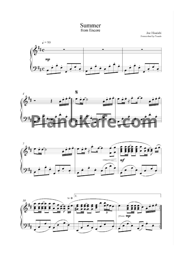 Ноты Joe Hisaishi - Summer - PianoKafe.com