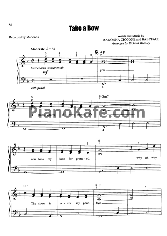 Ноты Madonna - Take a bow - PianoKafe.com