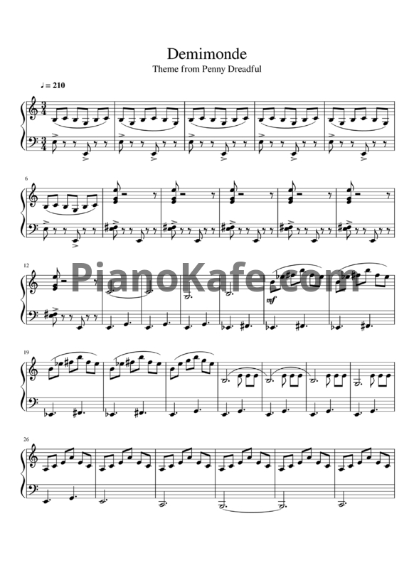 Ноты Abel Korzeniowski - Demimonde (Main theme) - PianoKafe.com