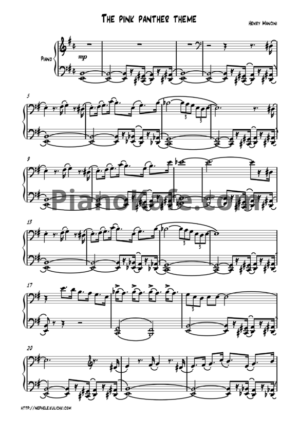 Ноты Henry Mancini - Pink Panther Theme - PianoKafe.com