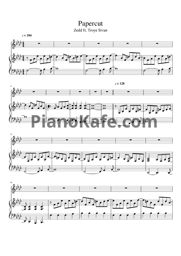 Ноты Zedd feat. Troye Sivan - Papercut - PianoKafe.com
