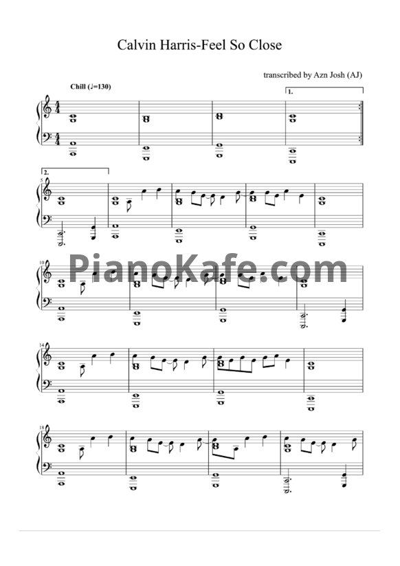 Ноты Calvin Harris - Feel so close - PianoKafe.com