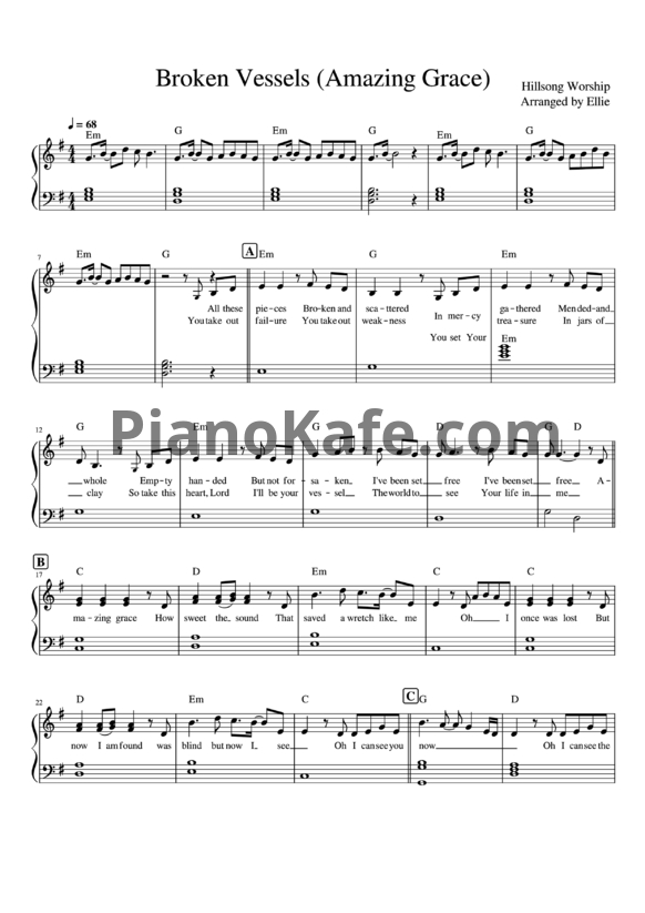 Ноты Hillsong Worship - Broken Vessels (Amazing grace) - PianoKafe.com