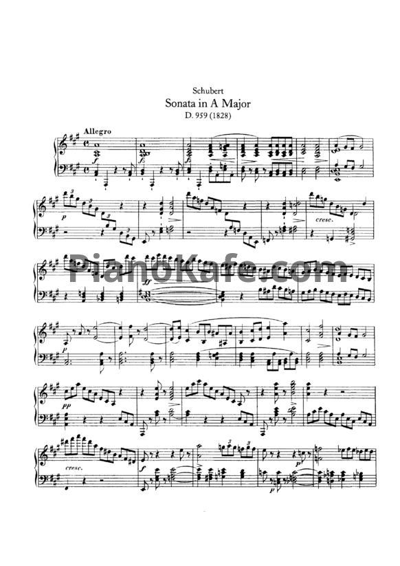 Ноты Франц Шуберт - Соната ля мажор (D. 959) - PianoKafe.com