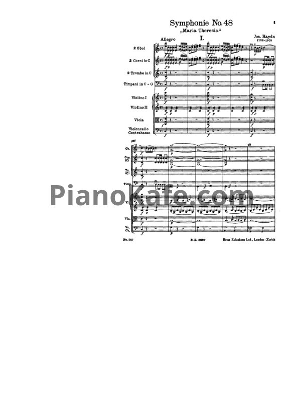 Ноты Йозеф Гайдн - Симфония №48 до мажор "Мария Терезия" (Партитура) - PianoKafe.com