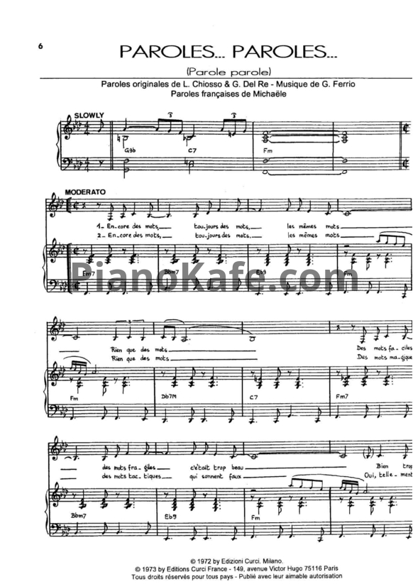 Ноты Dalida feat. Alain Delon - Paroles...Paroles... - PianoKafe.com