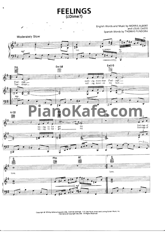 Ноты Morris Albert - Feelings (Версия 2) - PianoKafe.com
