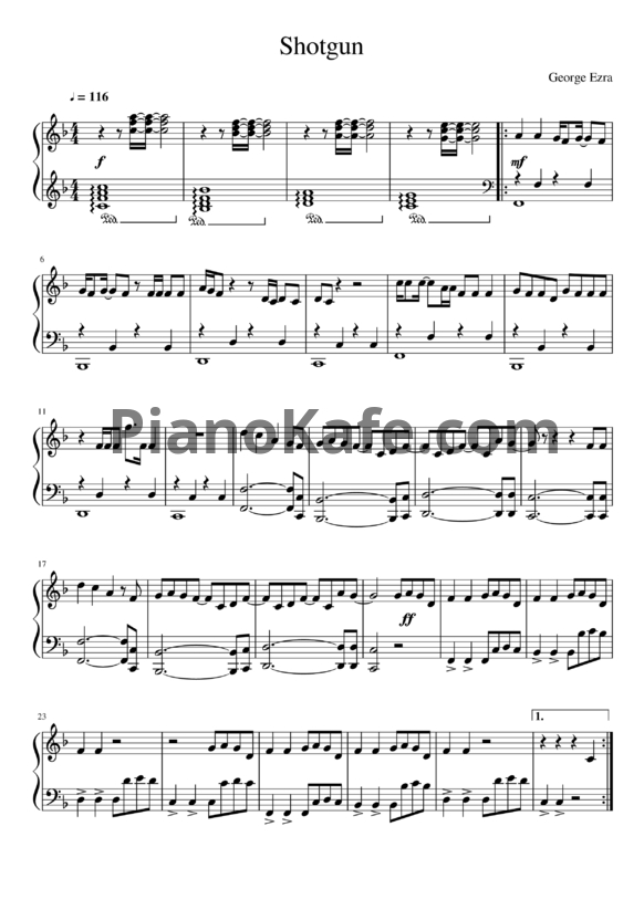 Ноты George Ezra - Shotgun - PianoKafe.com
