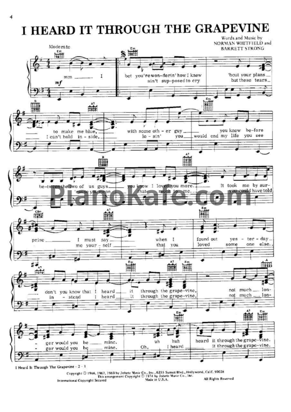 Ноты Marvin Gaye - I heard it through the grapevine (Piano solo) - PianoKafe.com