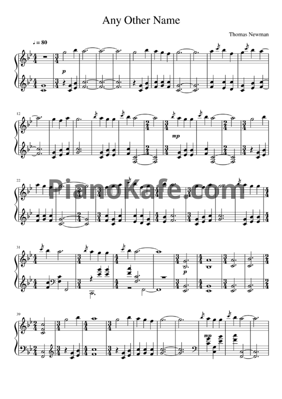 Ноты Thomas Newman - Any other name - PianoKafe.com