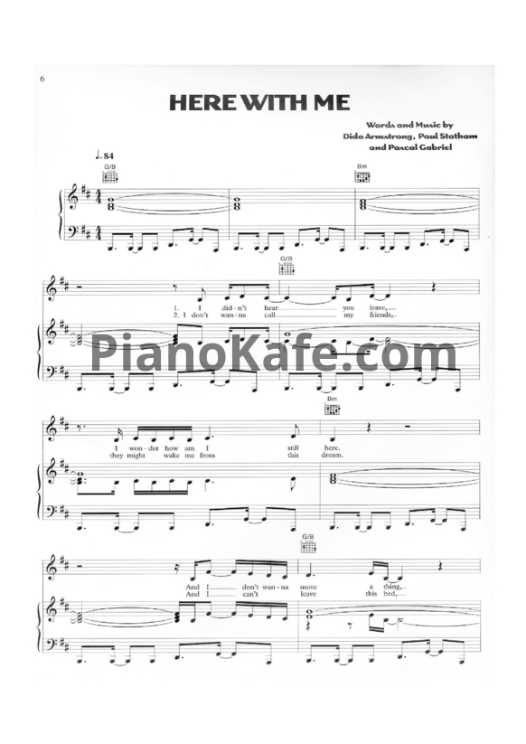 Ноты Dido - Here with me - PianoKafe.com