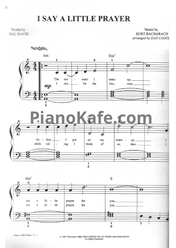 Ноты Diana King - I say a little prayer - PianoKafe.com
