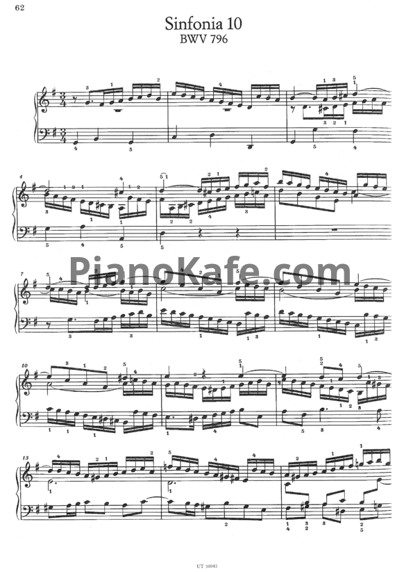 Ноты И. Бах - Симфония №10 (BWV 796) - PianoKafe.com