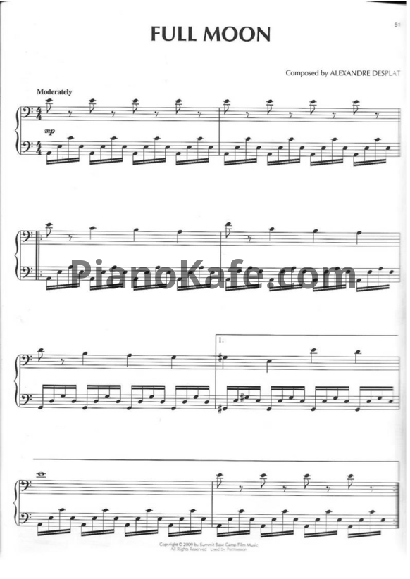 Ноты Alexandre Desplat - Full moon - PianoKafe.com