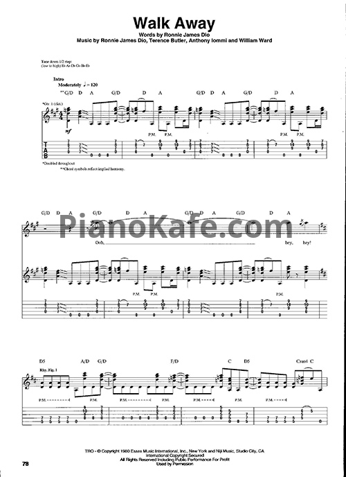 Ноты Black Sabbath - Walk away (Guitar tabs & Voice) - PianoKafe.com