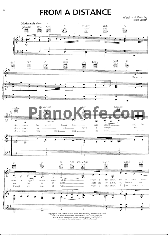 Ноты Bette Midler - From a distance - PianoKafe.com