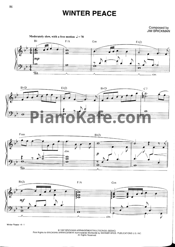 Ноты Jim Brickman - Winter peace (Версия 2) - PianoKafe.com
