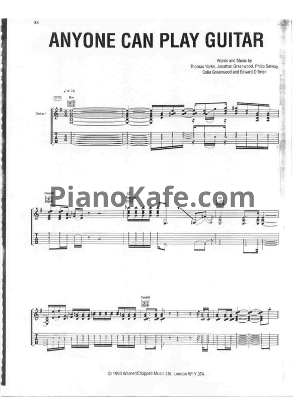 Ноты Radiohead - Anyone can play guitar - PianoKafe.com