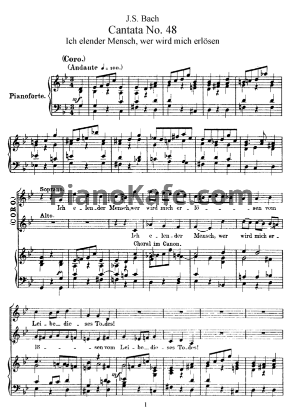 Ноты И. Бах - Кантата №48 "Ich elender mensch, wer wird mich erlosen" (BWV 48) - PianoKafe.com