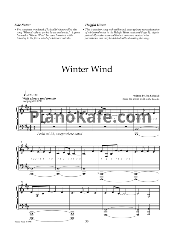 Ноты Jon Schmidt - Winter wind - PianoKafe.com