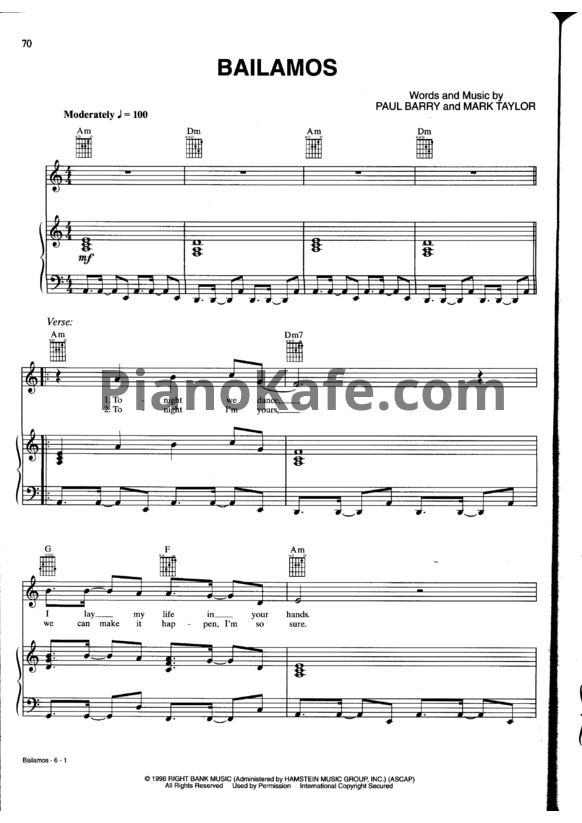 Ноты Enrique Iglesias - Bailamos - PianoKafe.com