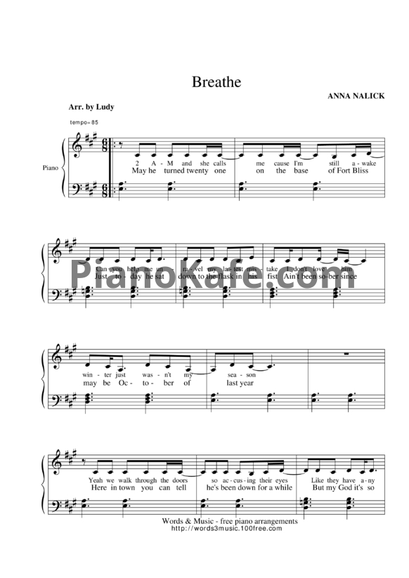 Ноты Anna Nalick - Breathe - PianoKafe.com