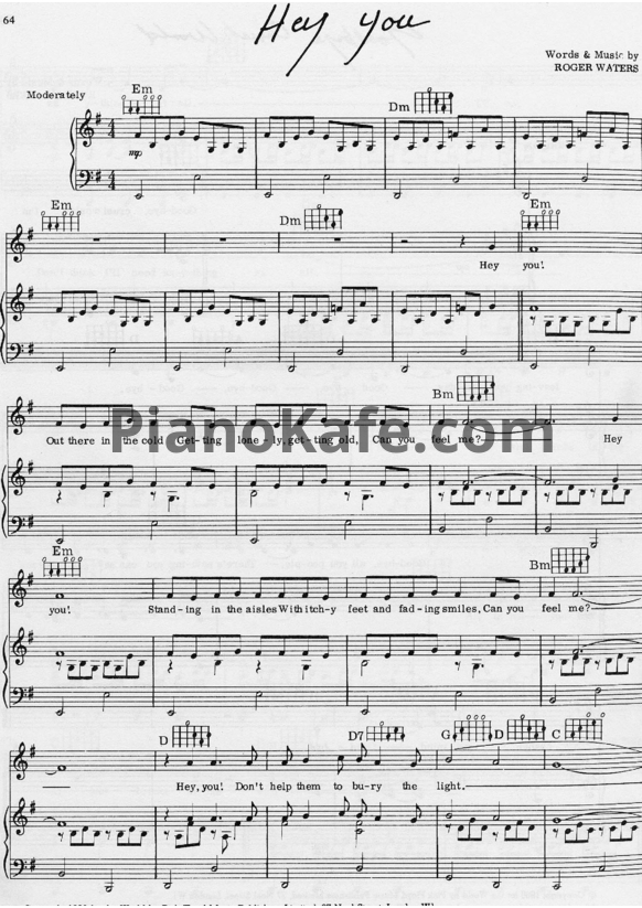 Ноты Pink Floyd - Hey you - PianoKafe.com