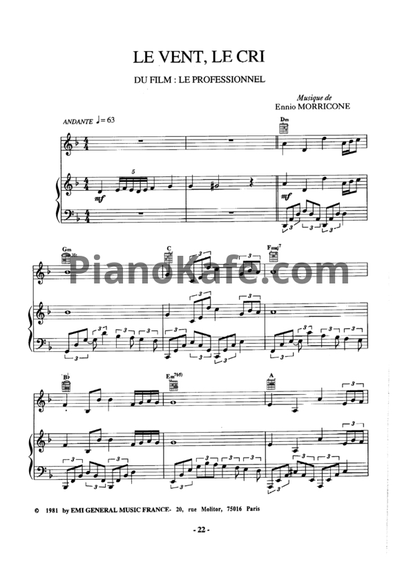 Ноты Ennio Morricone - Le Vent, Le Cri - PianoKafe.com